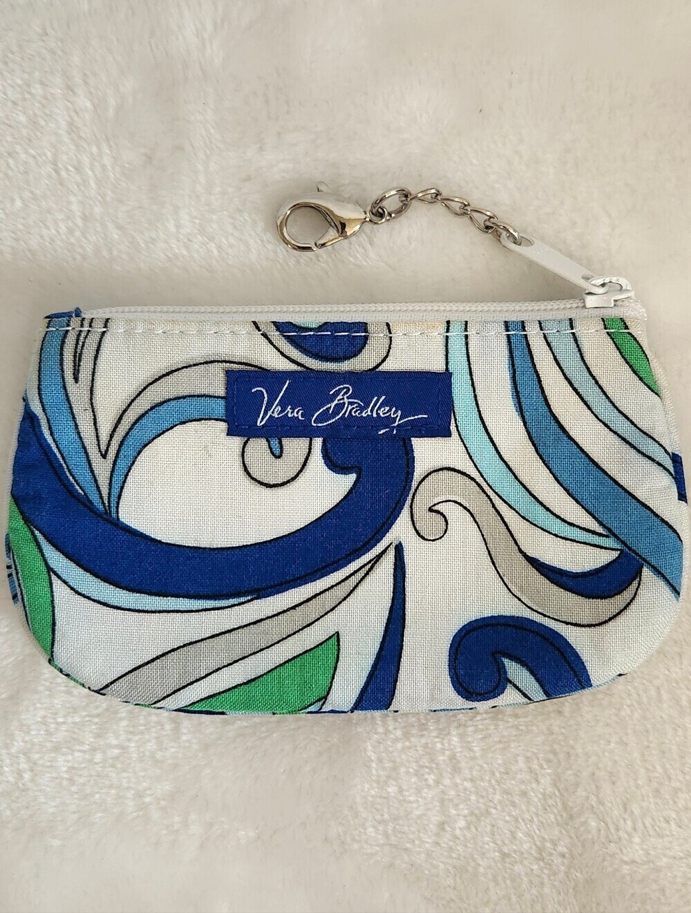 Vera Bradley Retired Mediterranean White Blue Green Clip Zip ID Wallet Bag